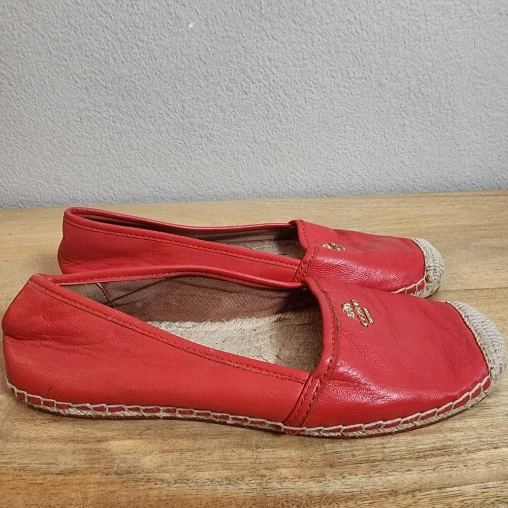 Coach Shoes Womens Size 7.5 Red Leather Espadrille Flats Logo Casual